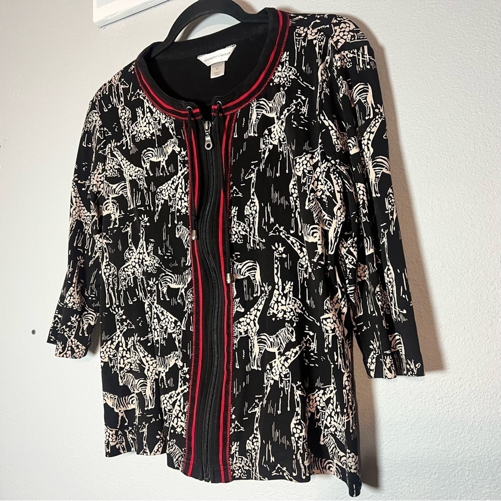Christopher & Banks Animal Print Full Zip Shirt Medium Giraffe Zebra Black Red